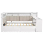 Divano Letto Whisen Full Size con Scaffali, Cassetti, Stazione di Ricarica, Luce LED, Scrivania, Testiera e Schienale Imbottiti