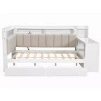 Divano Letto Whisen Full Size con Scaffali, Cassetti, Stazione di Ricarica, Luce LED, Scrivania, Testiera e Schienale Imbottiti