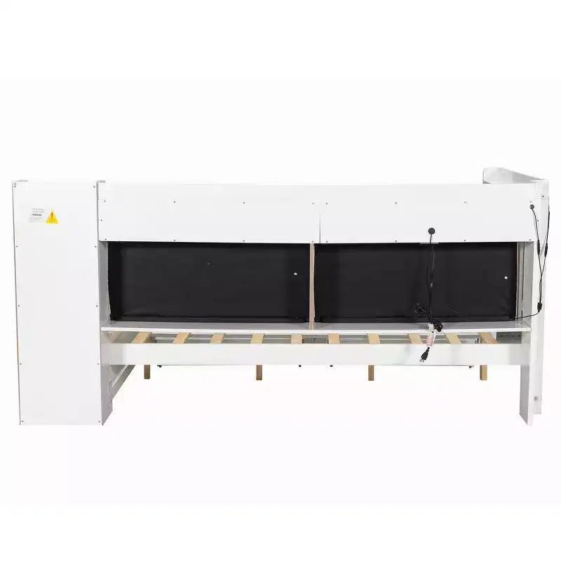 Divano Letto Whisen Full Size con Scaffali, Cassetti, Stazione di Ricarica, Luce LED, Scrivania, Testiera e Schienale Imbottiti