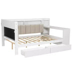 Divano Letto Whisen Full Size con Scaffali, Cassetti, Stazione di Ricarica, Luce LED, Scrivania, Testiera e Schienale Imbottiti