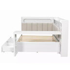 Divano Letto Whisen Full Size con Scaffali, Cassetti, Stazione di Ricarica, Luce LED, Scrivania, Testiera e Schienale Imbottiti