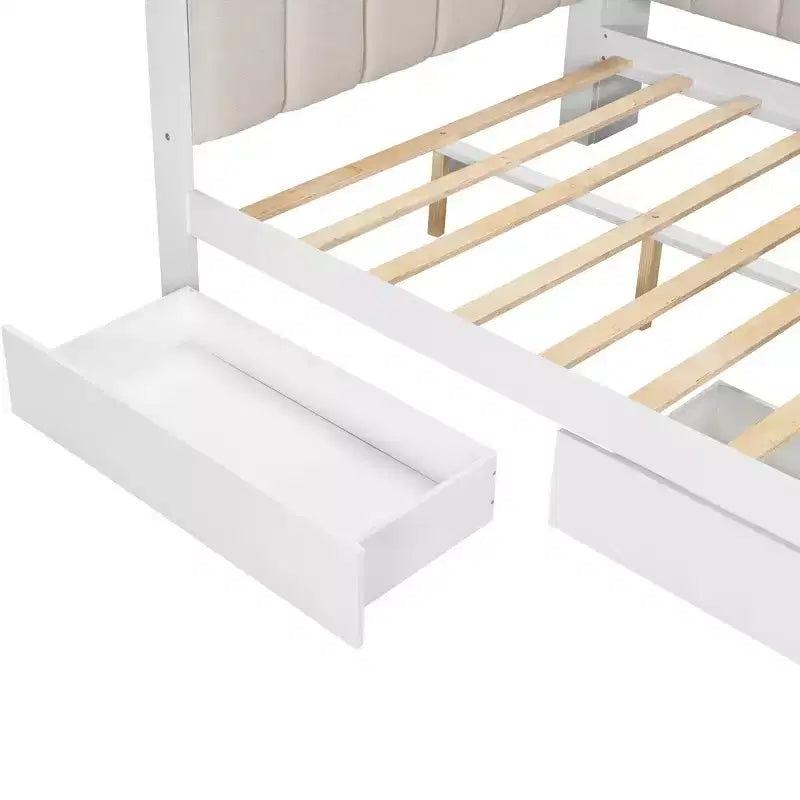 Divano Letto Whisen Full Size con Scaffali, Cassetti, Stazione di Ricarica, Luce LED, Scrivania, Testiera e Schienale Imbottiti