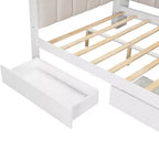 Divano Letto Whisen Full Size con Scaffali, Cassetti, Stazione di Ricarica, Luce LED, Scrivania, Testiera e Schienale Imbottiti