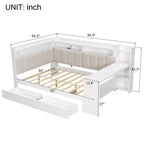 Divano Letto Whisen Full Size con Scaffali, Cassetti, Stazione di Ricarica, Luce LED, Scrivania, Testiera e Schienale Imbottiti