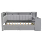 Divano Letto Whisen Full Size con Scaffali, Cassetti, Stazione di Ricarica, Luce LED, Scrivania, Testiera e Schienale Imbottiti