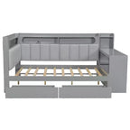 Divano Letto Whisen Full Size con Scaffali, Cassetti, Stazione di Ricarica, Luce LED, Scrivania, Testiera e Schienale Imbottiti