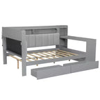 Divano Letto Whisen Full Size con Scaffali, Cassetti, Stazione di Ricarica, Luce LED, Scrivania, Testiera e Schienale Imbottiti