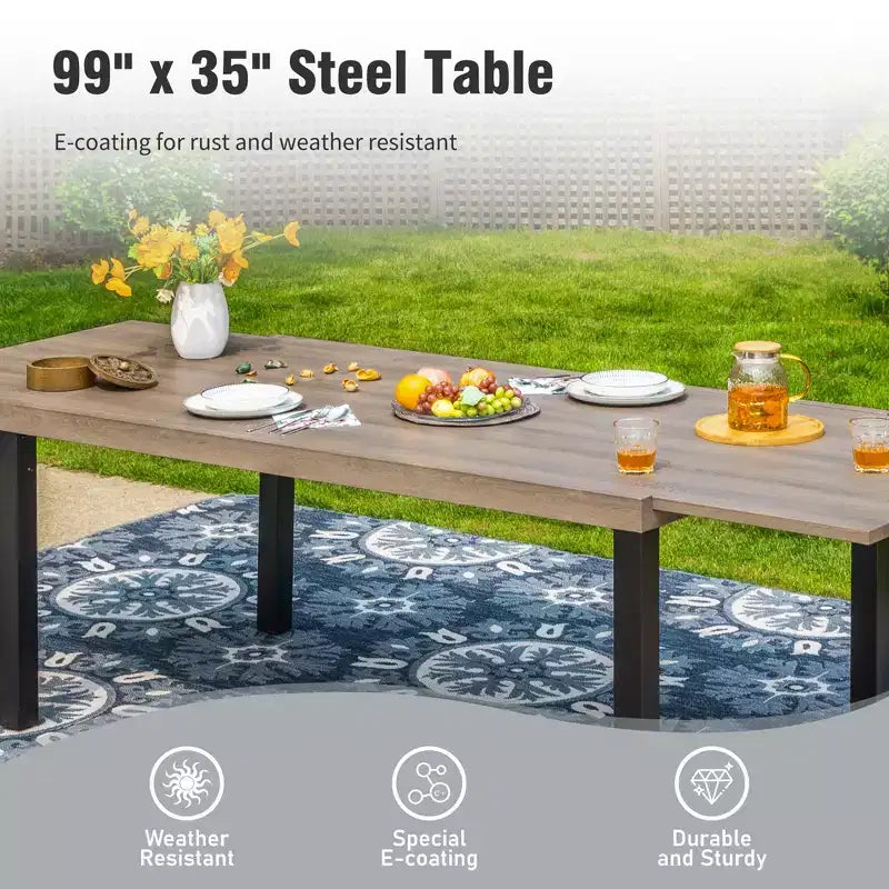 Captiva Designs Set da 7 Pezzi da Giardino Tavolo da Pranzo Estensibile in Acciaio e Sedie a Braccioli in Textilene Marrone