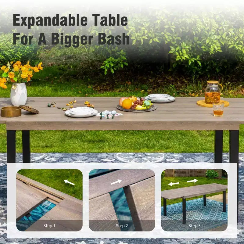 Captiva Designs Set da 7 Pezzi da Giardino Tavolo da Pranzo Estensibile in Acciaio e Sedie a Braccioli in Textilene Marrone