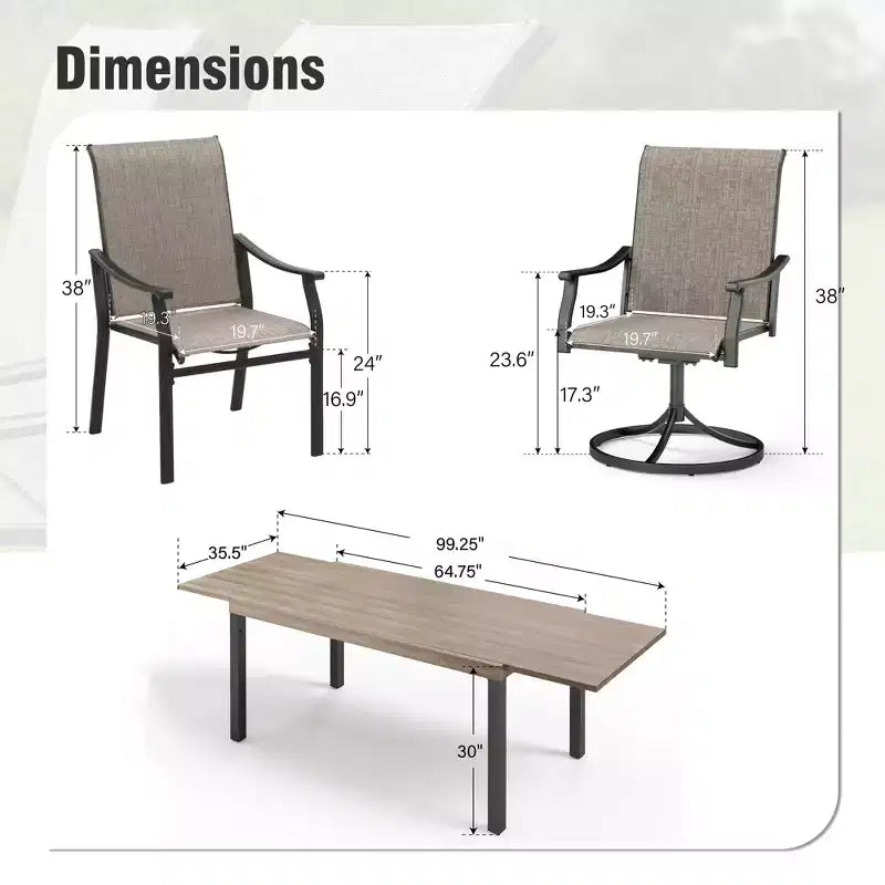 Captiva Designs Set da 7 Pezzi da Giardino Tavolo da Pranzo Estensibile in Acciaio e Sedie a Braccioli in Textilene Marrone