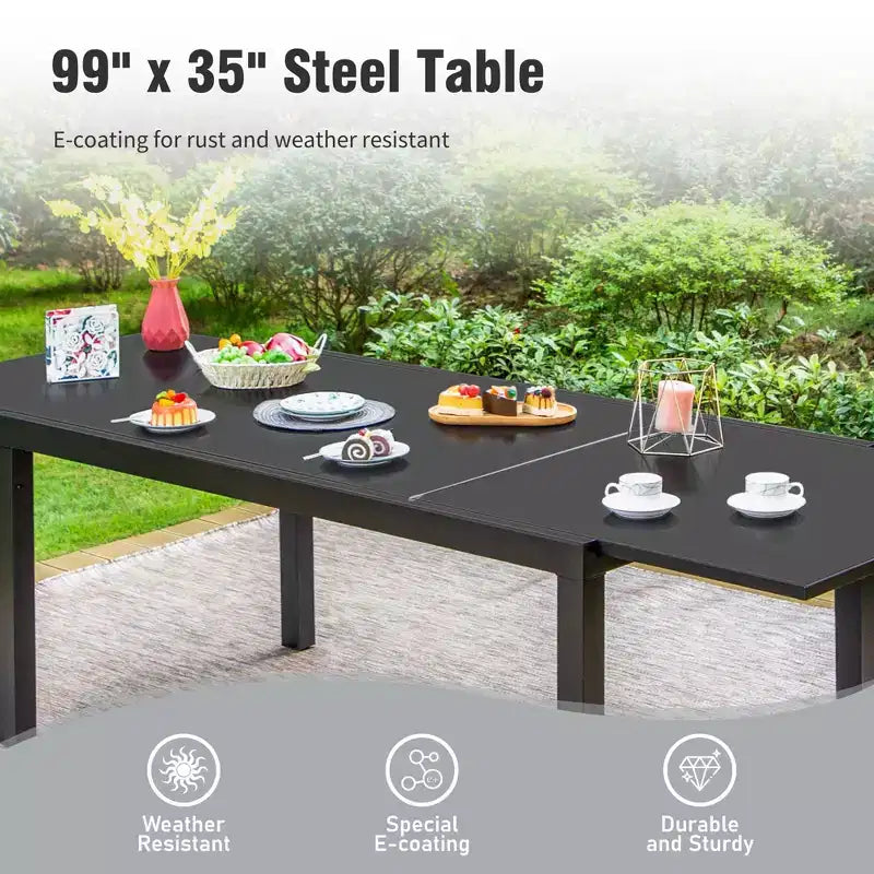 Captiva Designs Set da 7 Pezzi da Giardino Tavolo da Pranzo Estensibile in Acciaio e Sedie a Braccioli in Textilene Marrone