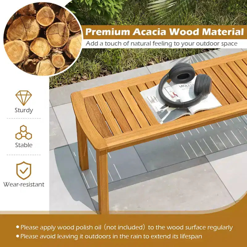 Costway Set da Pranzo per Esterni 6 Pezzi in Legno di Acacia, Tavolo Rettangolare con 4 Sedie e Panca