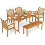 Costway Set da Pranzo per Esterni 6 Pezzi in Legno di Acacia, Tavolo Rettangolare con 4 Sedie e Panca