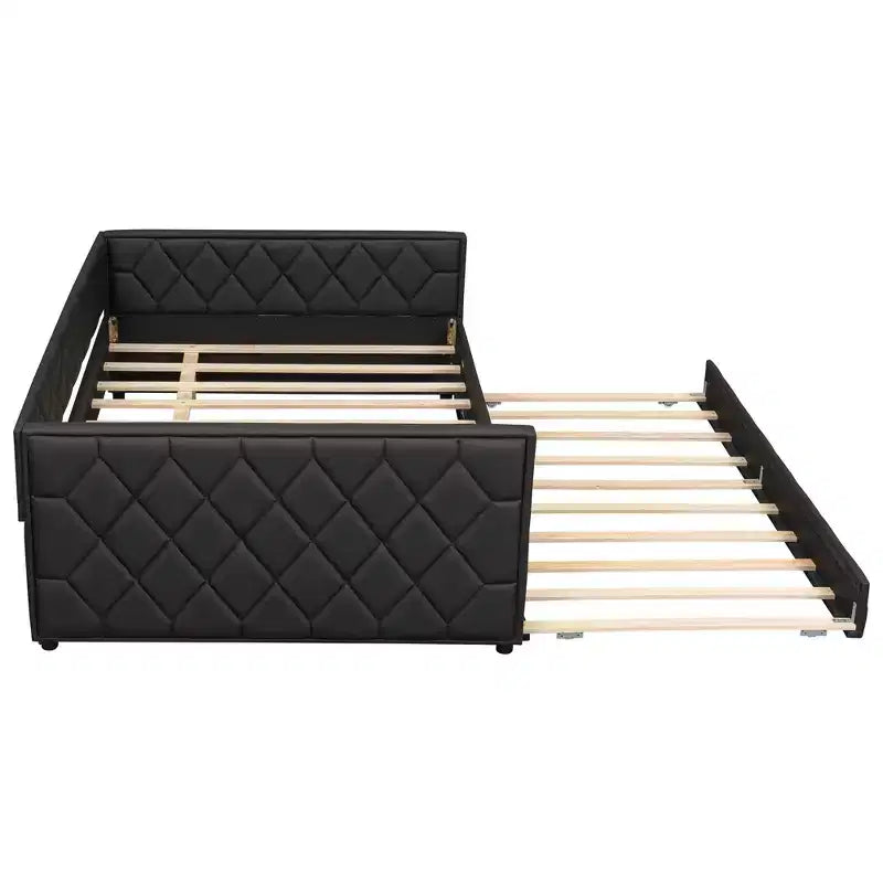 Divano Letto Imbottito Whisen Full XL con Letto Estraibile, Divano Letto, Letto per Ospiti con Struttura in Legno Massello di Pino, Pelle PU, Braccioli Trapuntati