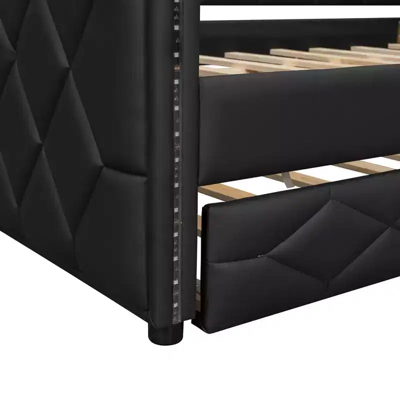 Divano Letto Imbottito Whisen Full XL con Letto Estraibile, Divano Letto, Letto per Ospiti con Struttura in Legno Massello di Pino, Pelle PU, Braccioli Trapuntati