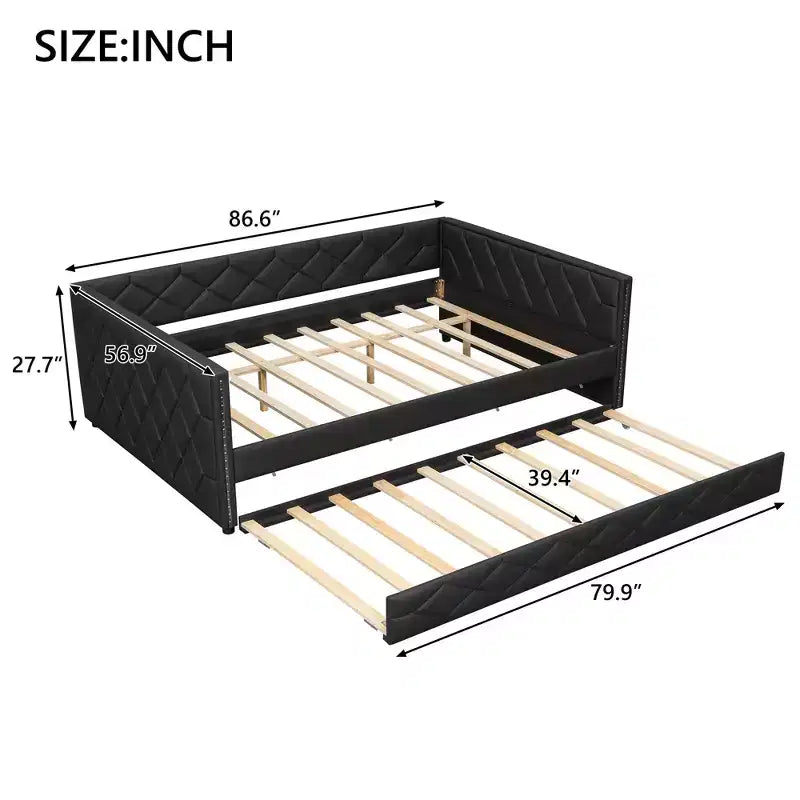 Divano Letto Imbottito Whisen Full XL con Letto Estraibile, Divano Letto, Letto per Ospiti con Struttura in Legno Massello di Pino, Pelle PU, Braccioli Trapuntati