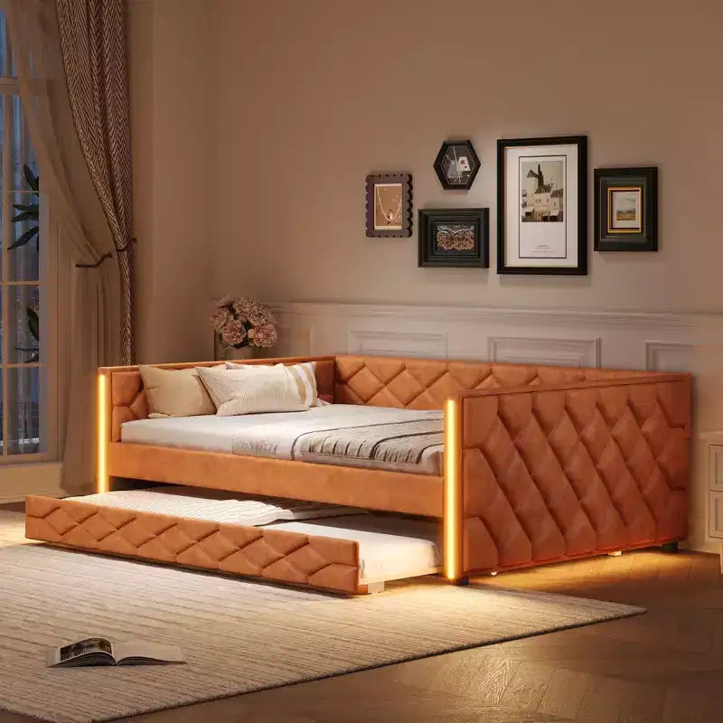 Divano Letto Imbottito Whisen Full XL con Letto Estraibile, Divano Letto, Letto per Ospiti con Struttura in Legno Massello di Pino, Pelle PU, Braccioli Trapuntati