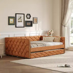 Divano Letto Imbottito Whisen Full XL con Letto Estraibile, Divano Letto, Letto per Ospiti con Struttura in Legno Massello di Pino, Pelle PU, Braccioli Trapuntati