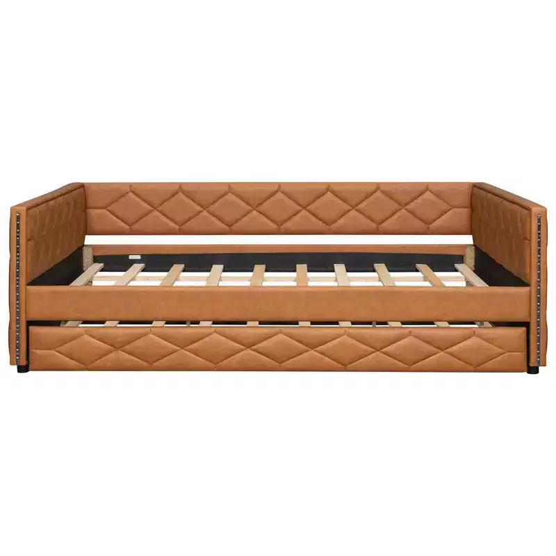 Divano Letto Imbottito Whisen Full XL con Letto Estraibile, Divano Letto, Letto per Ospiti con Struttura in Legno Massello di Pino, Pelle PU, Braccioli Trapuntati