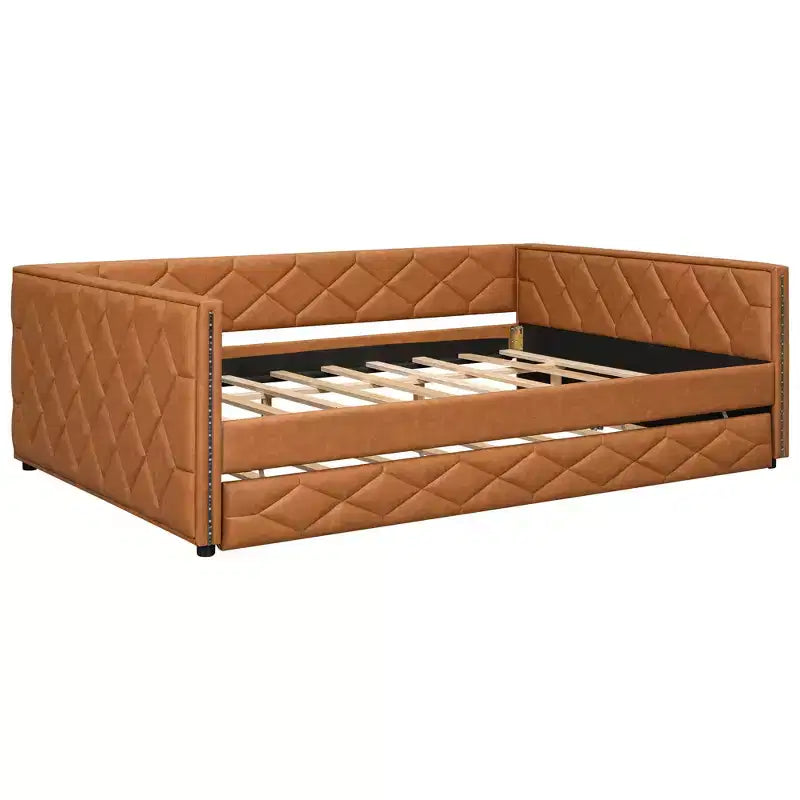 Divano Letto Imbottito Whisen Full XL con Letto Estraibile, Divano Letto, Letto per Ospiti con Struttura in Legno Massello di Pino, Pelle PU, Braccioli Trapuntati