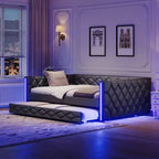 Divano Letto Imbottito Whisen Full XL con Letto Estraibile, Divano Letto, Letto per Ospiti con Struttura in Legno Massello di Pino, Pelle PU, Braccioli Trapuntati