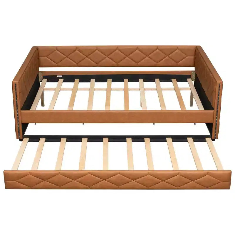 Divano Letto Imbottito Whisen Full XL con Letto Estraibile, Divano Letto, Letto per Ospiti con Struttura in Legno Massello di Pino, Pelle PU, Braccioli Trapuntati