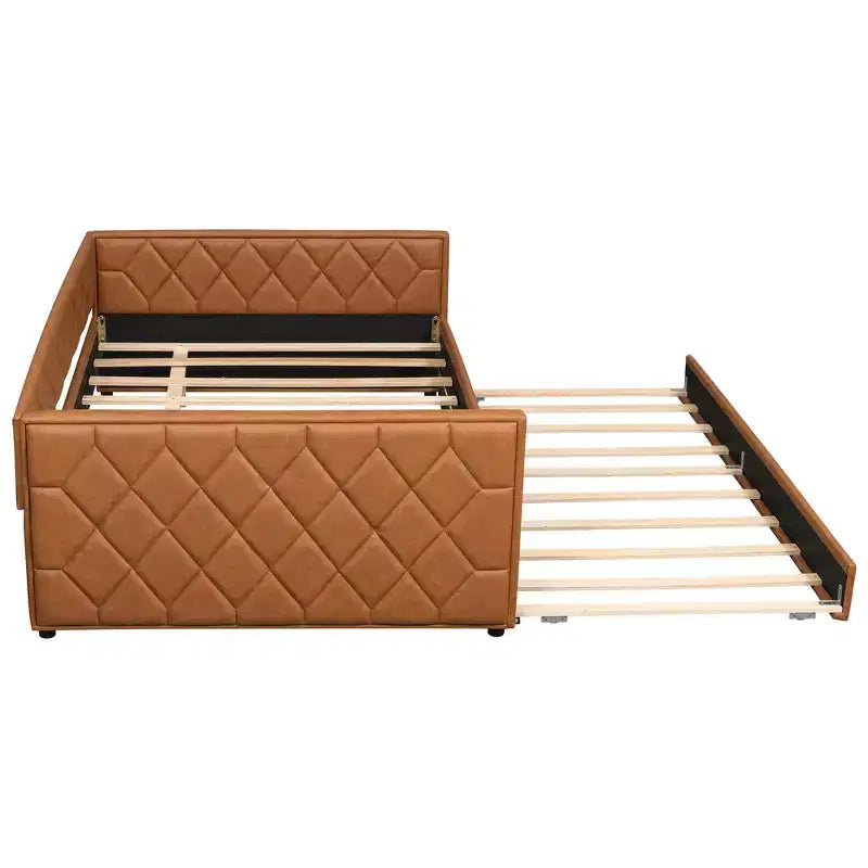 Divano Letto Imbottito Whisen Full XL con Letto Estraibile, Divano Letto, Letto per Ospiti con Struttura in Legno Massello di Pino, Pelle PU, Braccioli Trapuntati
