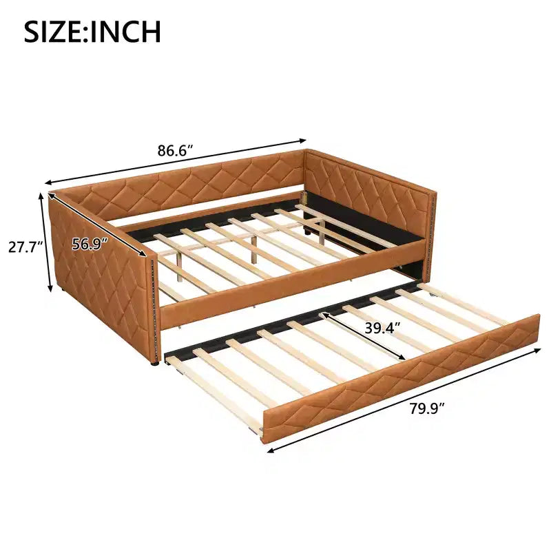 Divano Letto Imbottito Whisen Full XL con Letto Estraibile, Divano Letto, Letto per Ospiti con Struttura in Legno Massello di Pino, Pelle PU, Braccioli Trapuntati