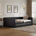 Divano Letto Imbottito Whisen Full XL con Letto Estraibile, Divano Letto, Letto per Ospiti con Struttura in Legno Massello di Pino, Pelle PU, Braccioli Trapuntati