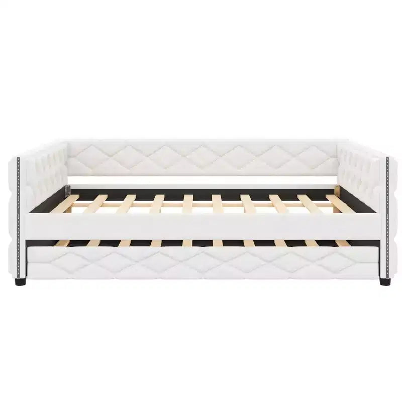 Divano Letto Imbottito Whisen Full XL con Letto Estraibile, Divano Letto, Letto per Ospiti con Struttura in Legno Massello di Pino, Pelle PU, Braccioli Trapuntati
