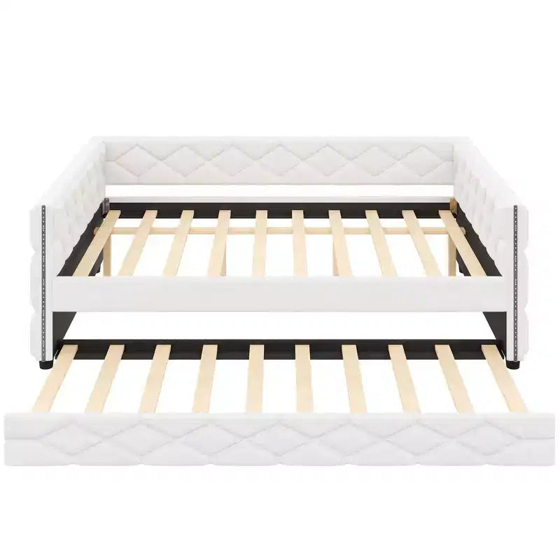 Divano Letto Imbottito Whisen Full XL con Letto Estraibile, Divano Letto, Letto per Ospiti con Struttura in Legno Massello di Pino, Pelle PU, Braccioli Trapuntati
