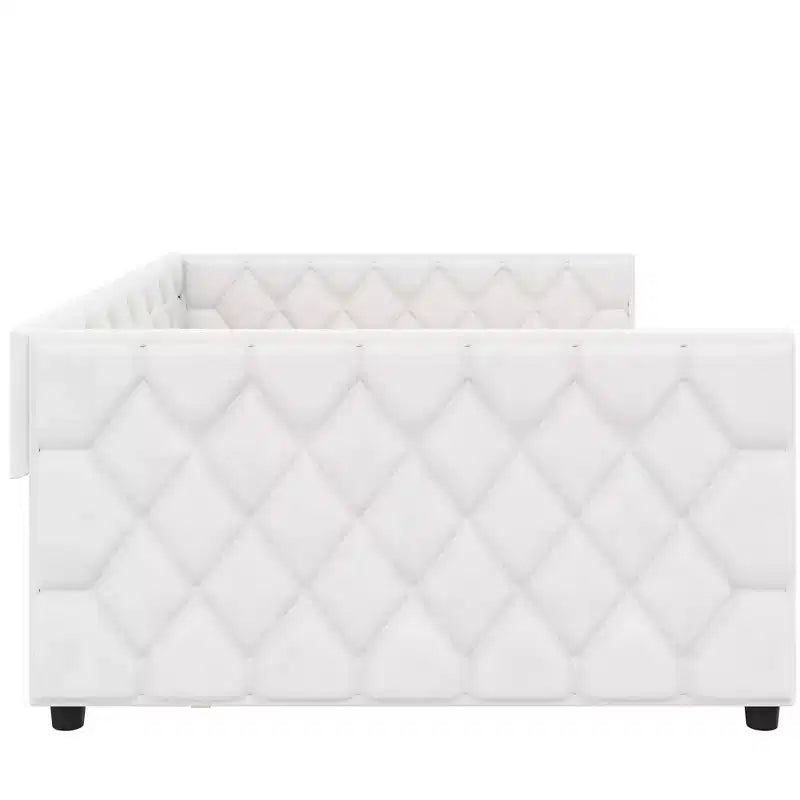 Divano Letto Imbottito Whisen Full XL con Letto Estraibile, Divano Letto, Letto per Ospiti con Struttura in Legno Massello di Pino, Pelle PU, Braccioli Trapuntati