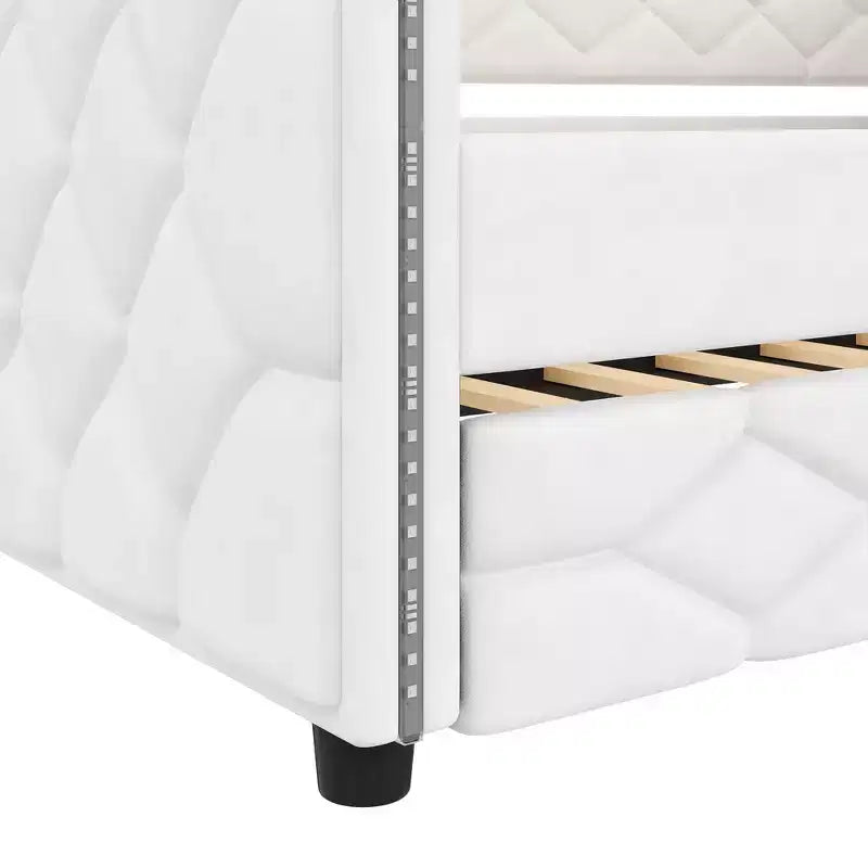 Divano Letto Imbottito Whisen Full XL con Letto Estraibile, Divano Letto, Letto per Ospiti con Struttura in Legno Massello di Pino, Pelle PU, Braccioli Trapuntati