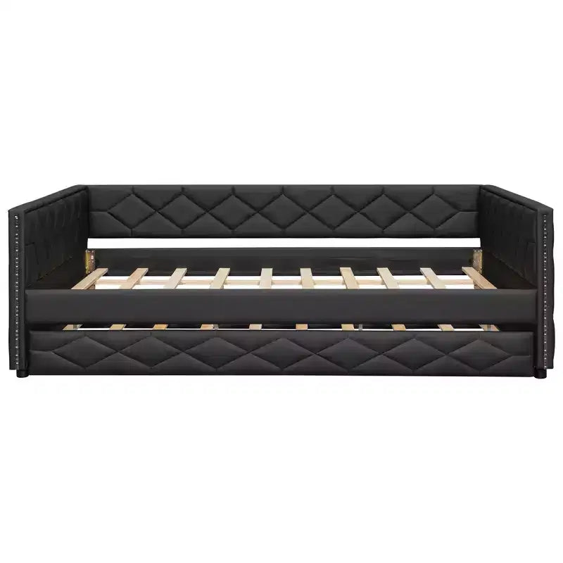 Divano Letto Imbottito Whisen Full XL con Letto Estraibile, Divano Letto, Letto per Ospiti con Struttura in Legno Massello di Pino, Pelle PU, Braccioli Trapuntati