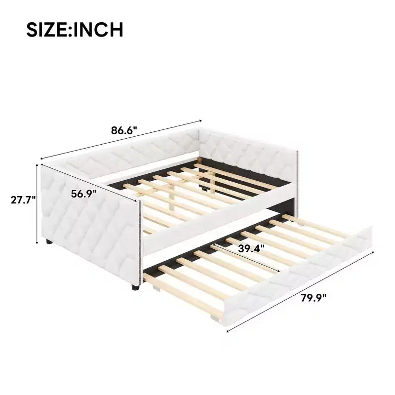 Divano Letto Imbottito Whisen Full XL con Letto Estraibile, Divano Letto, Letto per Ospiti con Struttura in Legno Massello di Pino, Pelle PU, Braccioli Trapuntati