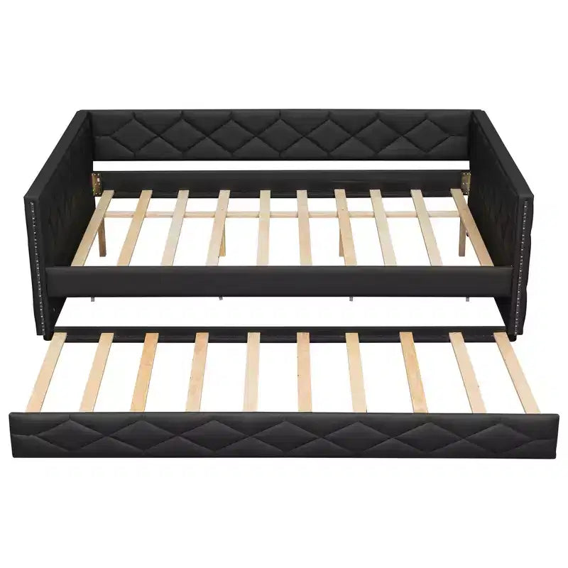 Divano Letto Imbottito Whisen Full XL con Letto Estraibile, Divano Letto, Letto per Ospiti con Struttura in Legno Massello di Pino, Pelle PU, Braccioli Trapuntati