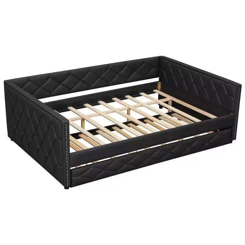 Divano Letto Imbottito Whisen Full XL con Letto Estraibile, Divano Letto, Letto per Ospiti con Struttura in Legno Massello di Pino, Pelle PU, Braccioli Trapuntati