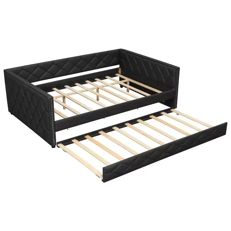 Divano Letto Imbottito Whisen Full XL con Letto Estraibile, Divano Letto, Letto per Ospiti con Struttura in Legno Massello di Pino, Pelle PU, Braccioli Trapuntati