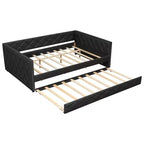 Divano Letto Imbottito Whisen Full XL con Letto Estraibile, Divano Letto, Letto per Ospiti con Struttura in Legno Massello di Pino, Pelle PU, Braccioli Trapuntati