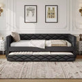Whisen Full XL Size Upholstered Daybed with Trundle, Sofa Bed, Guest Bed with Solid Pine Wood Frame, PU Leather, Tufted Armrests