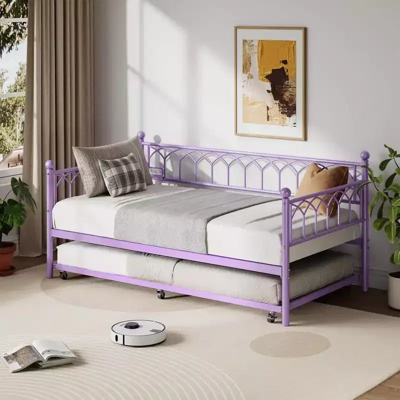 Divano Letto Singolo con Letto Estraibile, Divano Letto con Stazione di Ricarica e Luci LED, Struttura Letto in Metallo con Letto Estraibile per Soggiorno, Camera da Letto, Appartamento