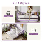 Divano Letto Singolo con Letto Estraibile, Divano Letto con Stazione di Ricarica e Luci LED, Struttura Letto in Metallo con Letto Estraibile per Soggiorno, Camera da Letto, Appartamento