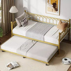 Divano Letto Singolo con Letto Estraibile, Divano Letto con Stazione di Ricarica e Luci LED, Struttura Letto in Metallo con Letto Estraibile per Soggiorno, Camera da Letto, Appartamento