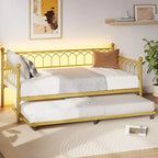 Divano Letto Singolo con Letto Estraibile, Divano Letto con Stazione di Ricarica e Luci LED, Struttura Letto in Metallo con Letto Estraibile per Soggiorno, Camera da Letto, Appartamento