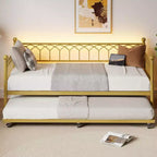 Divano Letto Singolo con Letto Estraibile, Divano Letto con Stazione di Ricarica e Luci LED, Struttura Letto in Metallo con Letto Estraibile per Soggiorno, Camera da Letto, Appartamento