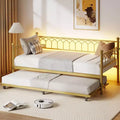 Twin Daybed with Trundle, Day Bed with Charging Station & LED Lights, Metal Sofa Bed Frame with Pull Out Trundle for Living Room, Bedroom, Apartment