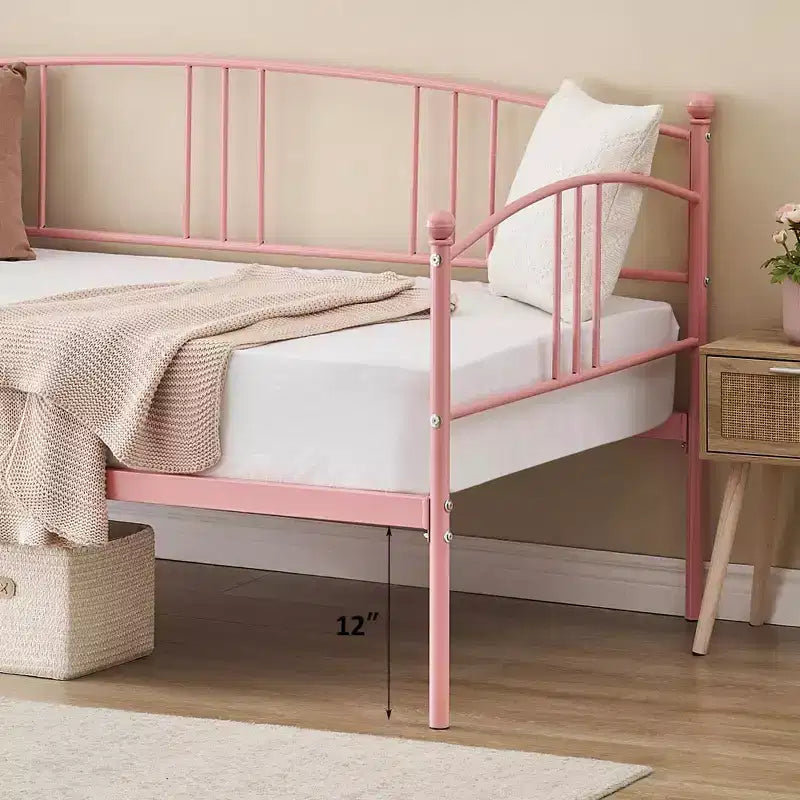 Coolmee Letto a Giorno in Metallo Matrimoniale con Rete Estraibile, Struttura Letto Estraibile con Testiera Ad Arco, Divano Letto per Ospiti con Supporto a Doghe in Acciaio