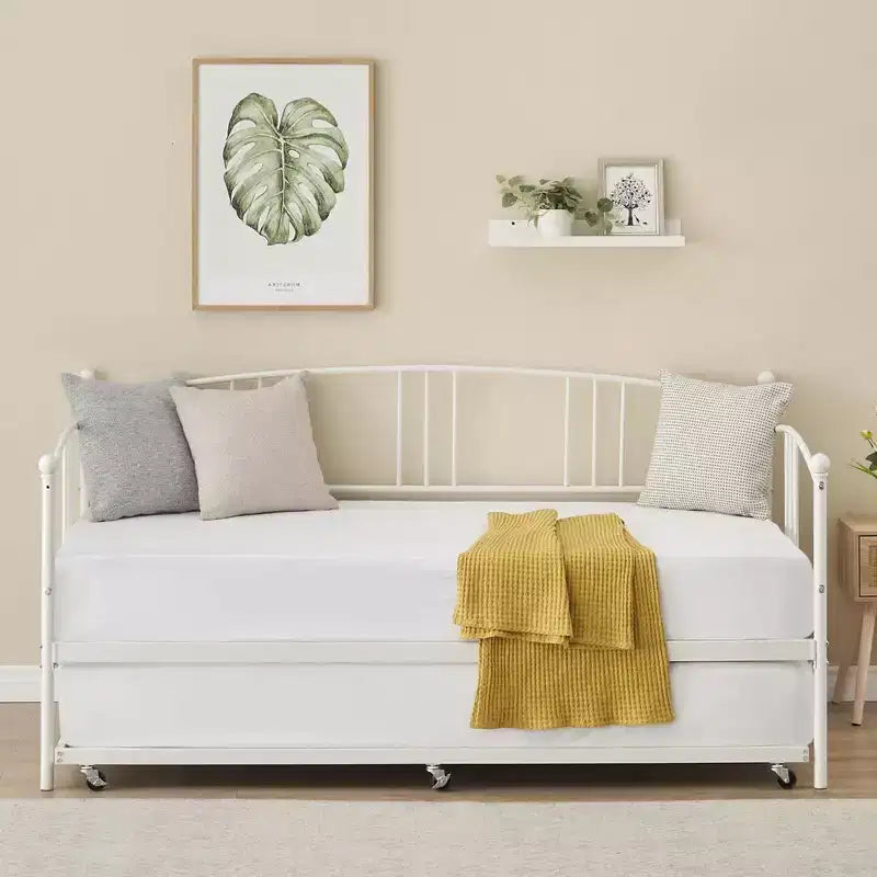 Coolmee Letto a Giorno in Metallo Matrimoniale con Rete Estraibile, Struttura Letto Estraibile con Testiera Ad Arco, Divano Letto per Ospiti con Supporto a Doghe in Acciaio