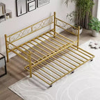 Coolmee Letto da Giorno con Letto Estraibile, Letto da Giorno in Metallo a Una Piazza con Testiera Floreale, Struttura Moderna per Divano Letto, Supporto a Doghe in Acciaio Resistente