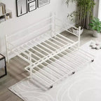 Coolmee Letto da Giorno con Letto Estraibile, Letto da Giorno in Metallo a Una Piazza con Testiera Floreale, Struttura Moderna per Divano Letto, Supporto a Doghe in Acciaio Resistente